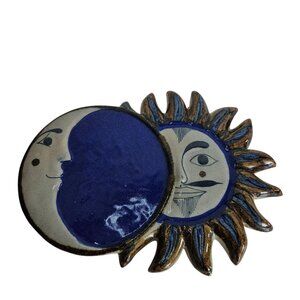 Mexican Sun and Moon wall plaque ceramic hanging Celestial decor Tonala